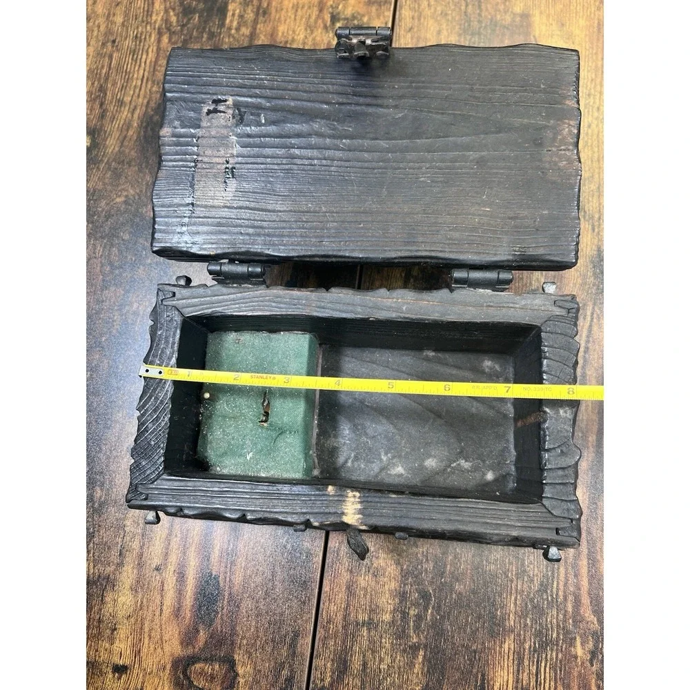 Vtg Hand Carved Rustic Gothic Wooden Treasure Chest Trinket Box Brutalist